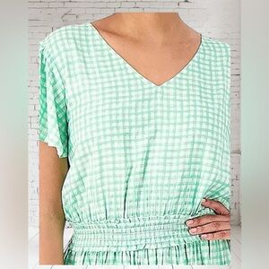 Candace Cameron Bure Green Midi  Dress XXS Petite NWT V‑Neck Flutter Sleeve